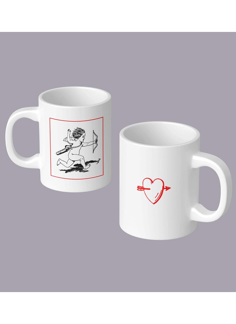 NeviCollections Cupid Hitting Arrow Printed 250ml Ceramic Coffee Mug for Couples