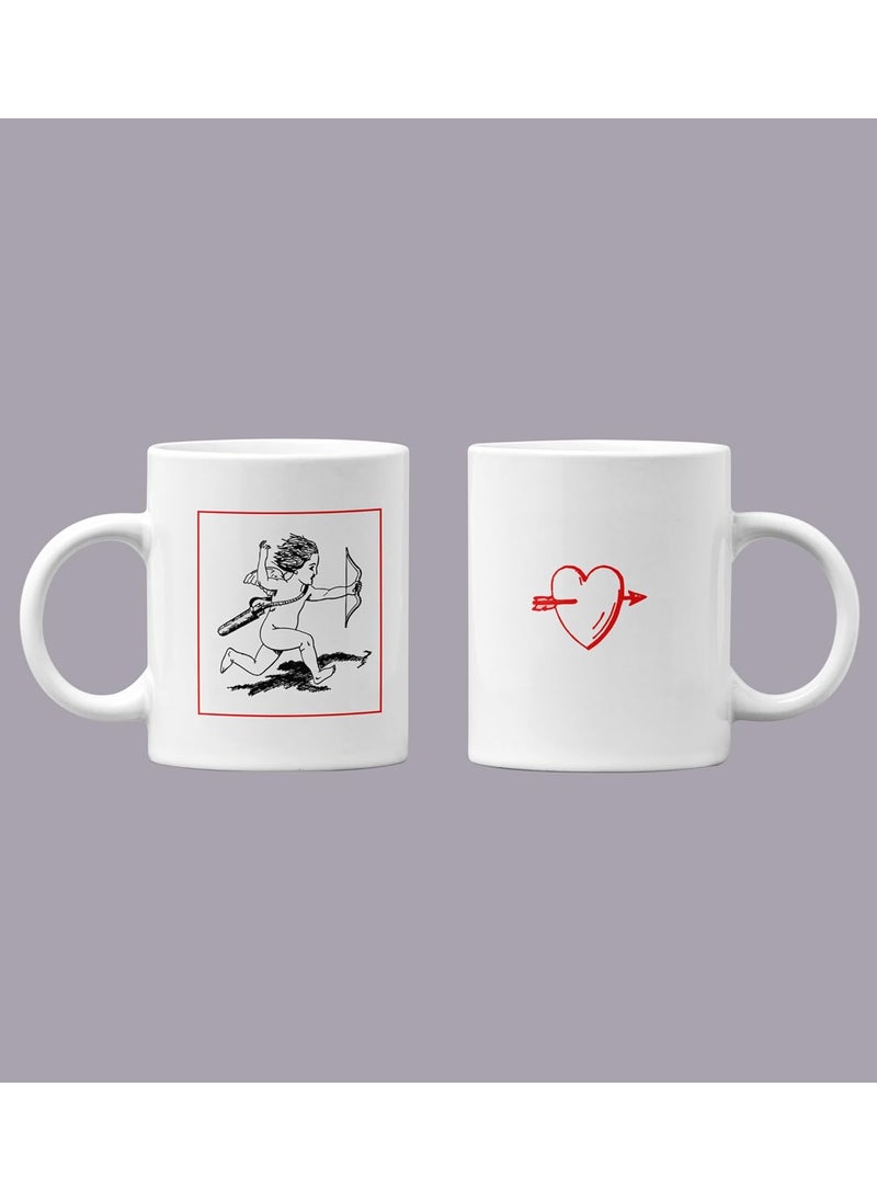 NeviCollections Cupid Hitting Arrow Printed 250ml Ceramic Coffee Mug for Couples