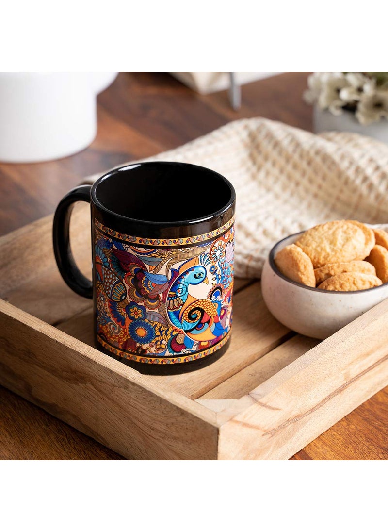 KOLOROBIA Peacock Admiration Inspired Black MugMicrowave SafeBlack Ceramic CoffeeTea MugCeramic Mugs to Gift to Best FriendPremium Design Black CoffeeTea Mug 325 MLSet of 1
