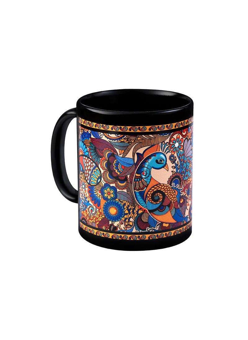 KOLOROBIA Peacock Admiration Inspired Black MugMicrowave SafeBlack Ceramic CoffeeTea MugCeramic Mugs to Gift to Best FriendPremium Design Black CoffeeTea Mug 325 MLSet of 1