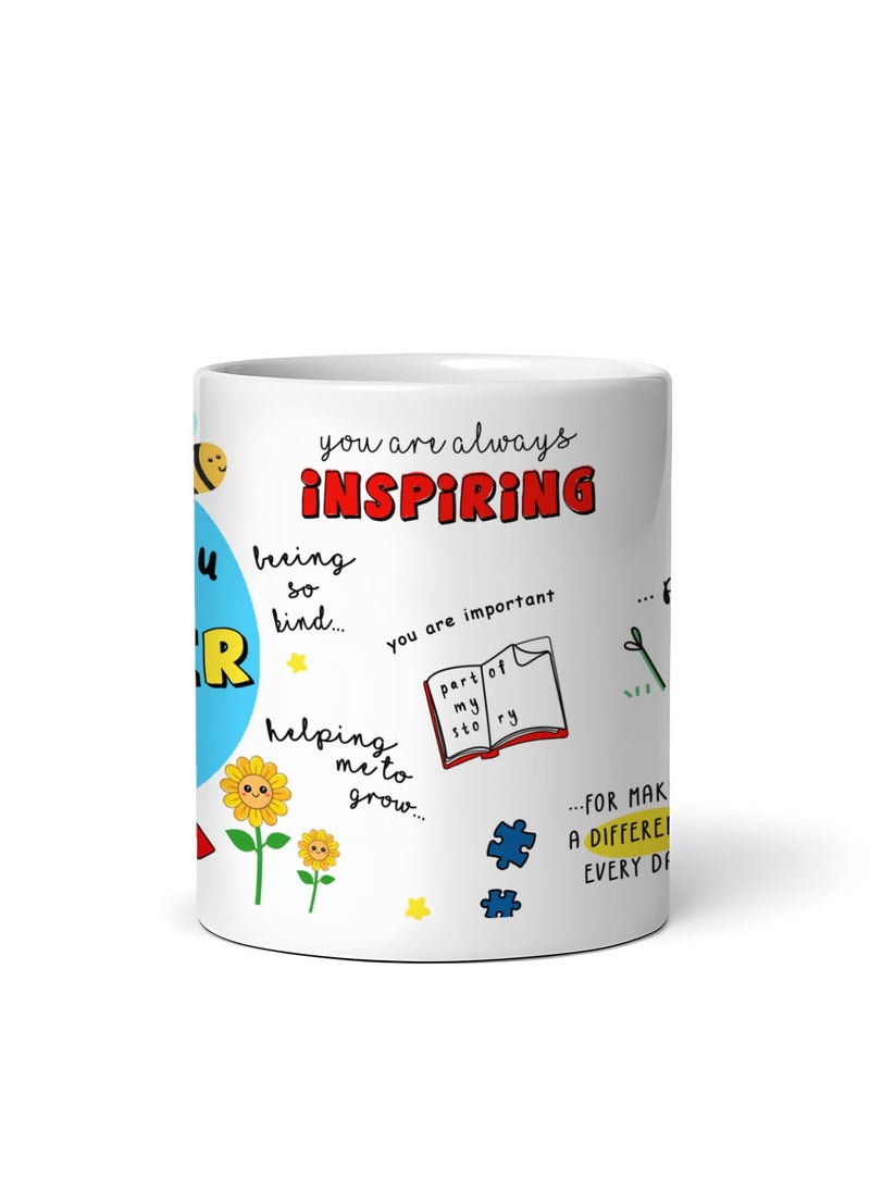 DAYS Thank You Teacher Mug Best Teacher Gift Gift for Mentor Gift for School Teacher by Students Ceramic 325ml Coffee Mug Teacher Appreciation Mug 11 oz Ceramic Gift for Educators Pack of 4