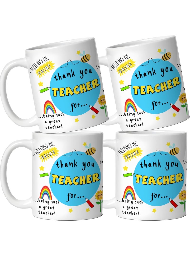 DAYS Thank You Teacher Mug Best Teacher Gift Gift for Mentor Gift for School Teacher by Students Ceramic 325ml Coffee Mug Teacher Appreciation Mug 11 oz Ceramic Gift for Educators Pack of 4