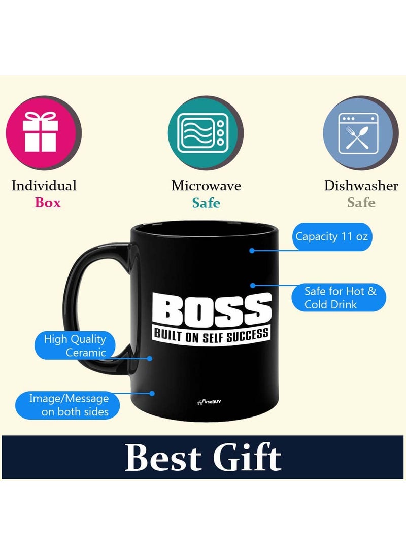 FirseBUY Motivational Boss Built on Self Success Ceramic Novelty Coffee Mug for Men and Women 11 Ounce Black