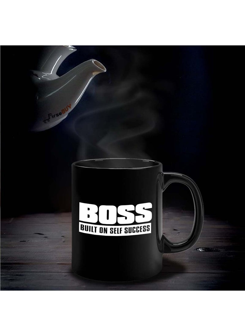 FirseBUY Motivational Boss Built on Self Success Ceramic Novelty Coffee Mug for Men and Women 11 Ounce Black