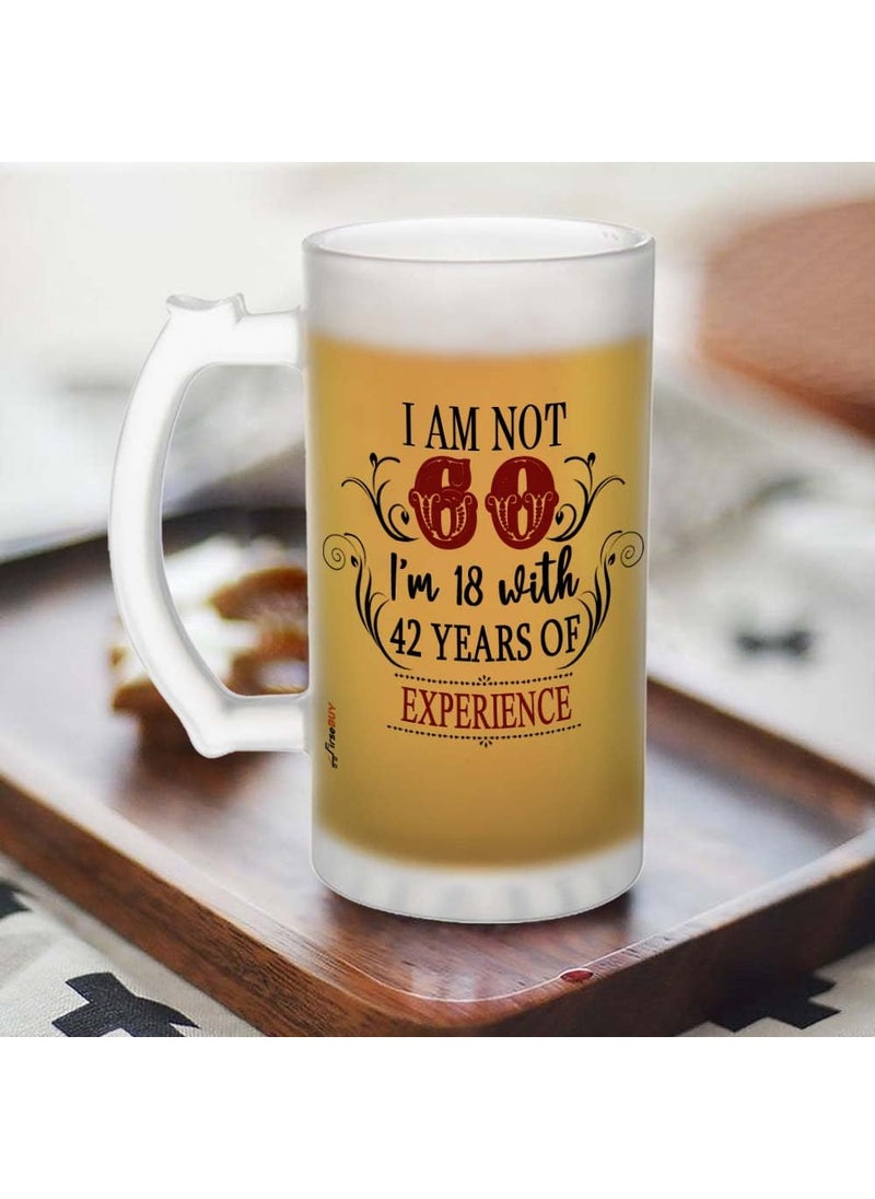 FirseBUY 60th Birthday Gifts for Men Women Im Not 60 Im 18 with 42 Years of Experience Beer Mug Present Ideas for Wife Husband Sister Brother Friends Coworkers Large Glass Mug 16 Ounce