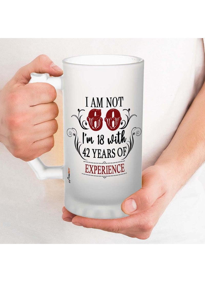 FirseBUY 60th Birthday Gifts for Men Women Im Not 60 Im 18 with 42 Years of Experience Beer Mug Present Ideas for Wife Husband Sister Brother Friends Coworkers Large Glass Mug 16 Ounce