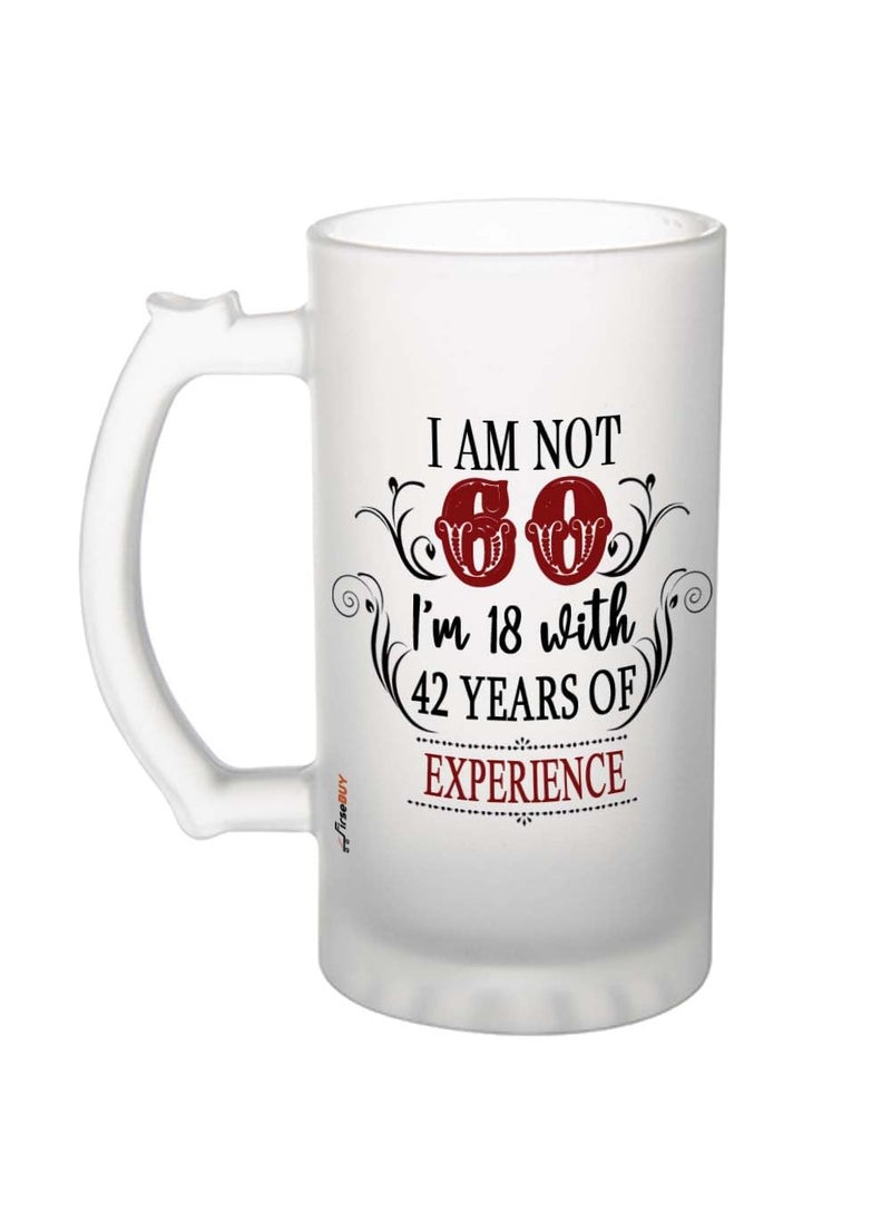 FirseBUY 60th Birthday Gifts for Men Women Im Not 60 Im 18 with 42 Years of Experience Beer Mug Present Ideas for Wife Husband Sister Brother Friends Coworkers Large Glass Mug 16 Ounce
