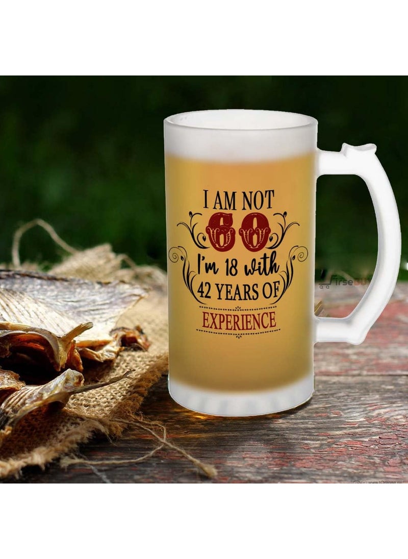 FirseBUY 60th Birthday Gifts for Men Women Im Not 60 Im 18 with 42 Years of Experience Beer Mug Present Ideas for Wife Husband Sister Brother Friends Coworkers Large Glass Mug 16 Ounce