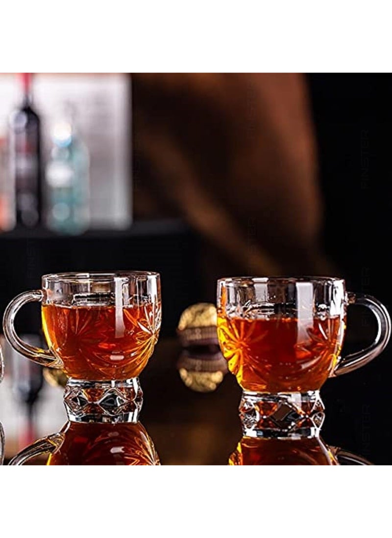 FINSTER Glass Tea Mugs Set of 6150ml Transparent Flower Design Coffee Cups with Handle for Cappuccino Latte Chia Iced Tea or Hot and Cold Beverages Perfect for Home Restaurants