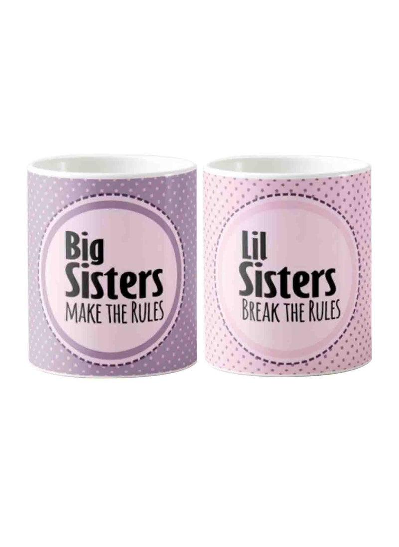 Designer Unicorn Printed Ceramic Coffee Mugs Big Sisters Make The RulesLil Sisters Break The Rules Set of 2 White Mugs