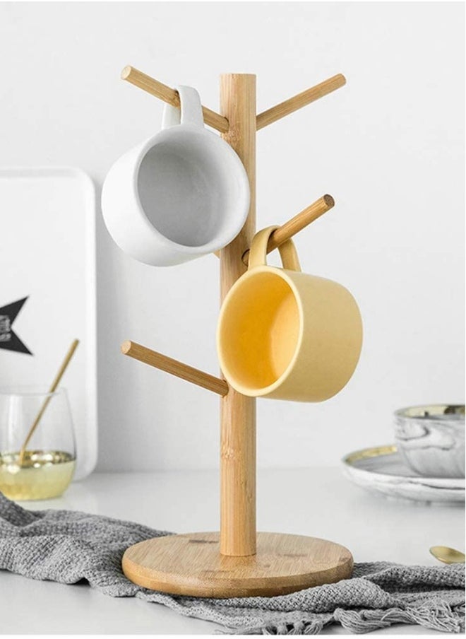 Bamboo Mug Holder Tree, 2 Pack Bamboo Mug Rack with 6 Hooks