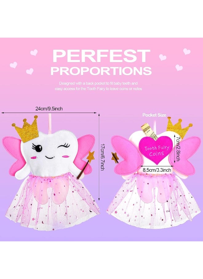 Breling Tooth Pillow Kit for Girls Teeth Gifts Pillow with Pocket Including Lost Teeth Holder Cute Dear Tooth Notepad Felt Keepsake Wallet Pouch to Hold Card Photography for Kids (Pink)