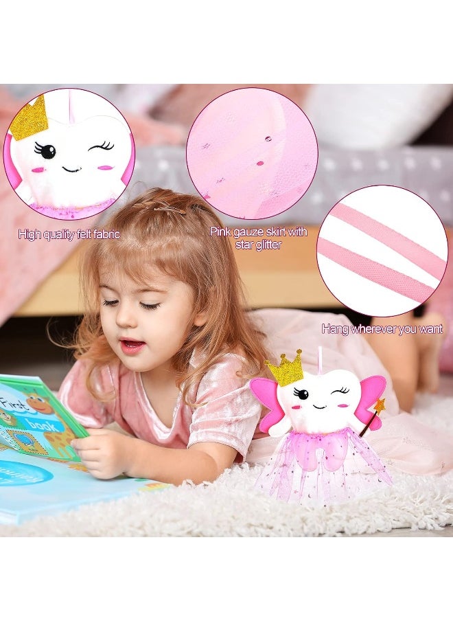 Breling Tooth Pillow Kit for Girls Teeth Gifts Pillow with Pocket Including Lost Teeth Holder Cute Dear Tooth Notepad Felt Keepsake Wallet Pouch to Hold Card Photography for Kids (Pink)
