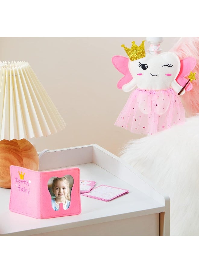 Breling Tooth Pillow Kit for Girls Teeth Gifts Pillow with Pocket Including Lost Teeth Holder Cute Dear Tooth Notepad Felt Keepsake Wallet Pouch to Hold Card Photography for Kids (Pink)
