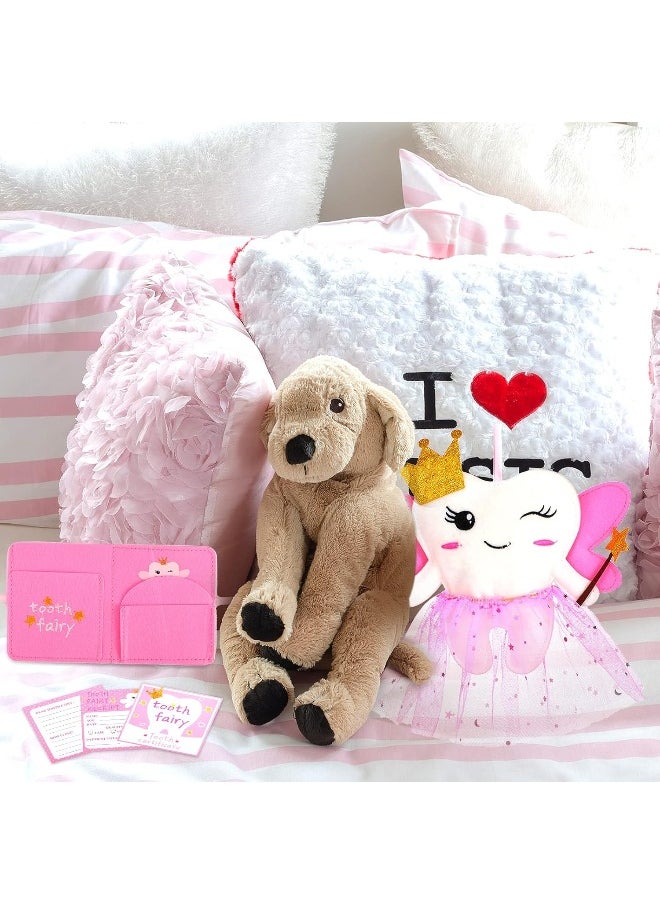 Breling Tooth Pillow Kit for Girls Teeth Gifts Pillow with Pocket Including Lost Teeth Holder Cute Dear Tooth Notepad Felt Keepsake Wallet Pouch to Hold Card Photography for Kids (Pink)