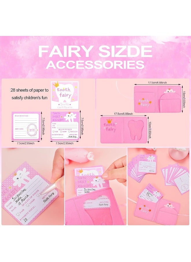 Breling Tooth Pillow Kit for Girls Teeth Gifts Pillow with Pocket Including Lost Teeth Holder Cute Dear Tooth Notepad Felt Keepsake Wallet Pouch to Hold Card Photography for Kids (Pink)