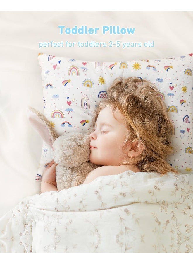 Babebay Toddler Pillow, 13X18 Soft Baby Pillows for Sleeping, Machine Washable Kids Pillow with Cotton Pillowcase, Perfect for Travel, Toddlers Cot (Happy Sunny Rainbow)
