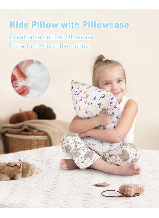 Babebay Toddler Pillow, 13X18 Soft Baby Pillows for Sleeping, Machine Washable Kids Pillow with Cotton Pillowcase, Perfect for Travel, Toddlers Cot (Happy Sunny Rainbow)