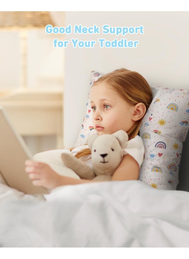 Babebay Toddler Pillow, 13X18 Soft Baby Pillows for Sleeping, Machine Washable Kids Pillow with Cotton Pillowcase, Perfect for Travel, Toddlers Cot (Happy Sunny Rainbow)