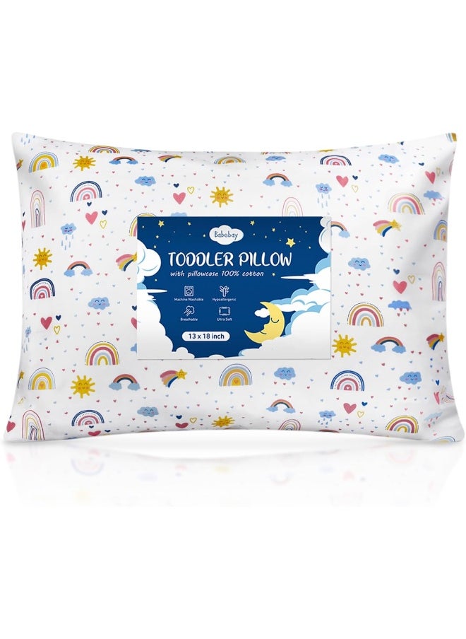 Babebay Toddler Pillow, 13X18 Soft Baby Pillows for Sleeping, Machine Washable Kids Pillow with Cotton Pillowcase, Perfect for Travel, Toddlers Cot (Happy Sunny Rainbow)