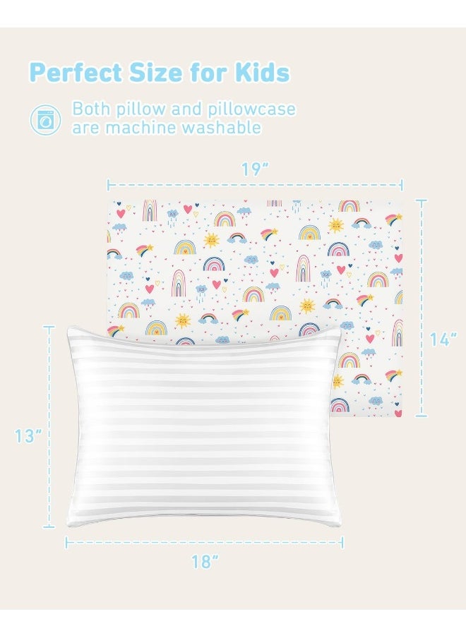 Babebay Toddler Pillow, 13X18 Soft Baby Pillows for Sleeping, Machine Washable Kids Pillow with Cotton Pillowcase, Perfect for Travel, Toddlers Cot (Happy Sunny Rainbow)