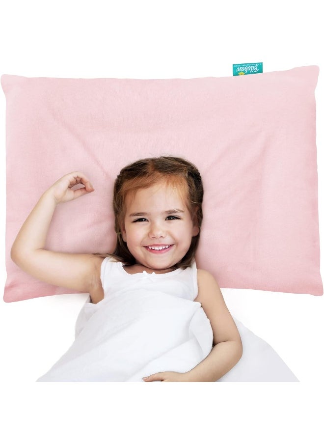 Biloban Toddler Pillow 2 Pack with Pillowcase (13 x 18), Cotton Kid Pillow for Sleeping, Machine Washable Soft Travel Pillow, Toddler Use Only, Age 2 to 5 (Gray & Pink)