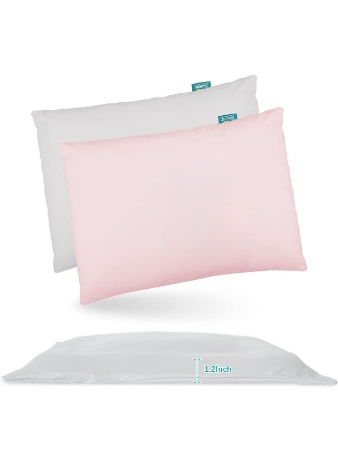 Biloban Toddler Pillow 2 Pack with Pillowcase (13 x 18), Cotton Kid Pillow for Sleeping, Machine Washable Soft Travel Pillow, Toddler Use Only, Age 2 to 5 (Gray & Pink)