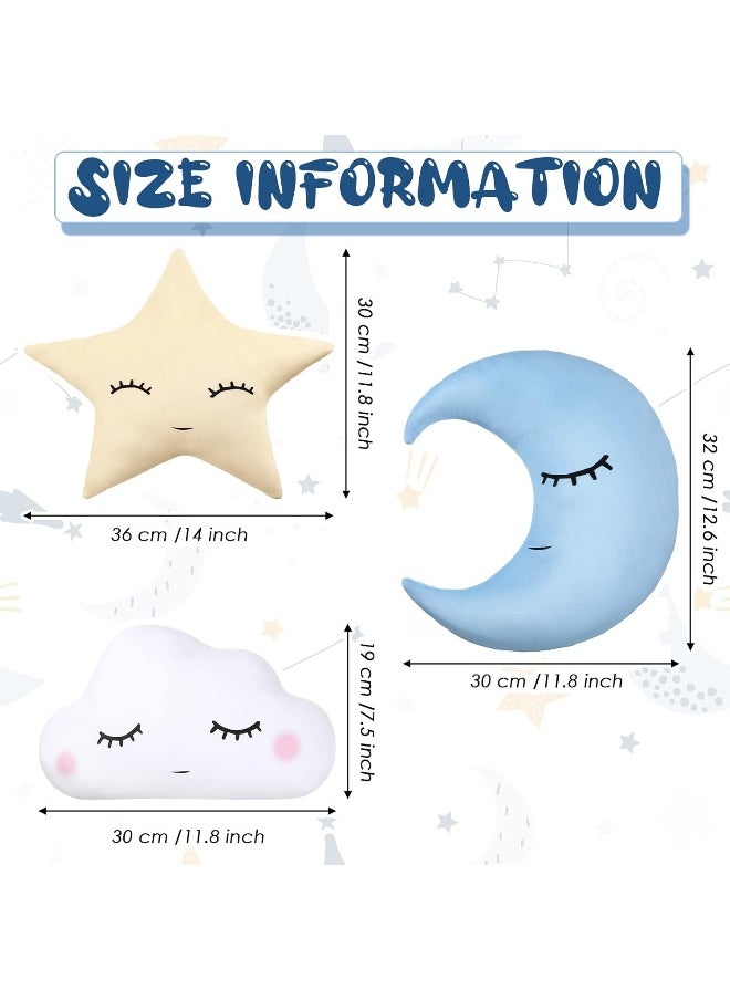 Chunful 3 Pcs Children Moon Star Cloud Cushion Soft Plush Cloud Shaped Pillow Stuffed Stars and Moon Nursery Decor Home Decor for Bedroom Crib Party Supplies