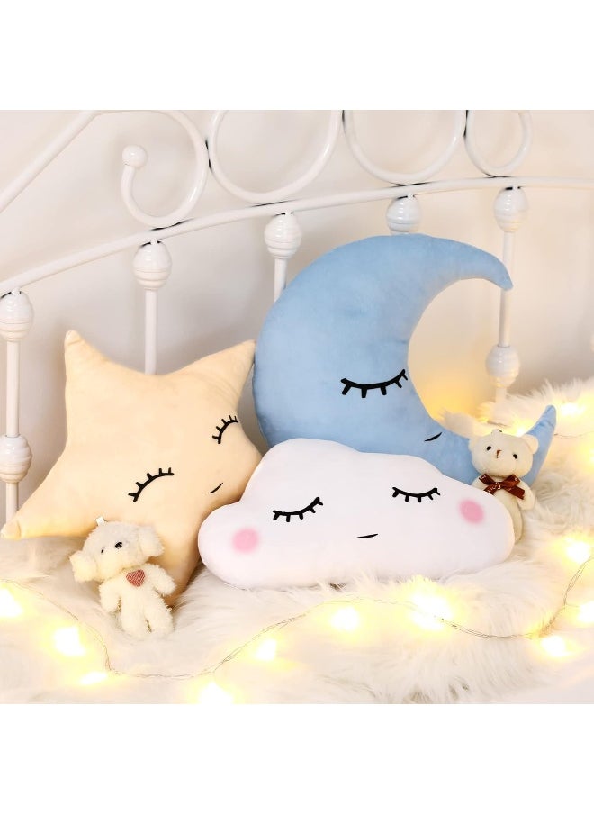 Chunful 3 Pcs Children Moon Star Cloud Cushion Soft Plush Cloud Shaped Pillow Stuffed Stars and Moon Nursery Decor Home Decor for Bedroom Crib Party Supplies