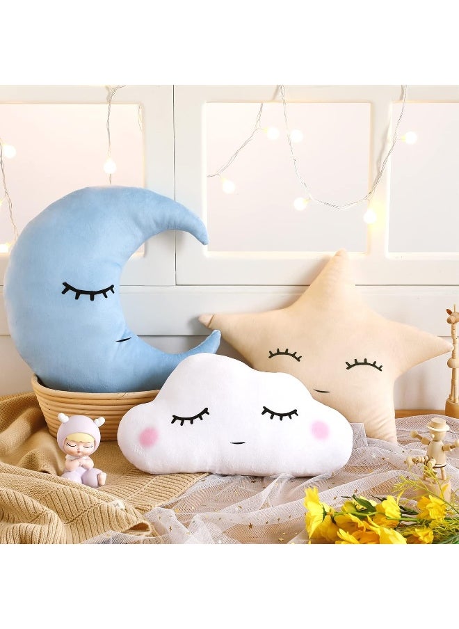 Chunful 3 Pcs Children Moon Star Cloud Cushion Soft Plush Cloud Shaped Pillow Stuffed Stars and Moon Nursery Decor Home Decor for Bedroom Crib Party Supplies