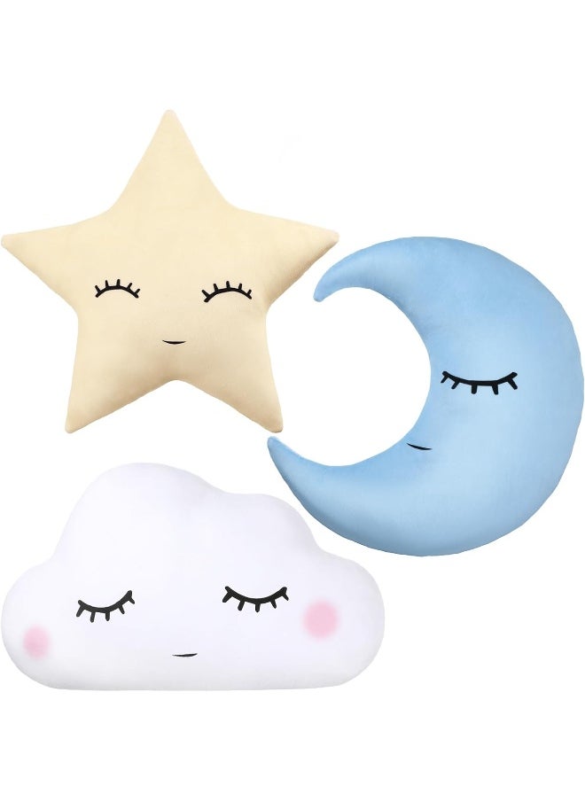 Chunful 3 Pcs Children Moon Star Cloud Cushion Soft Plush Cloud Shaped Pillow Stuffed Stars and Moon Nursery Decor Home Decor for Bedroom Crib Party Supplies