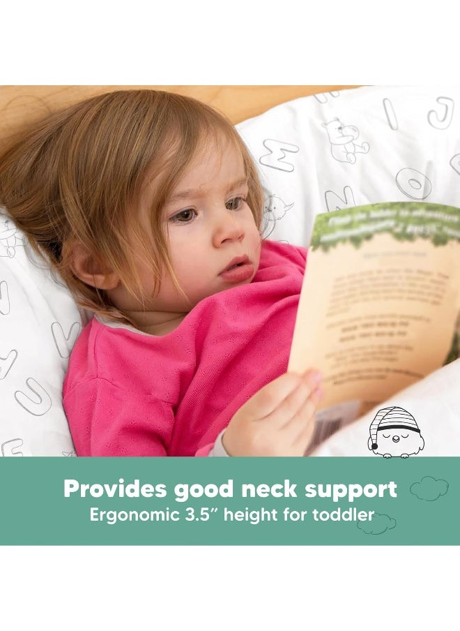 Toddler Pillow with Pillowcase - 13x18 My Little Dreamy Pillow - Organic Cotton Toddler Pillows for Sleeping, Kids Pillow, Travel Pillows for Sleeping, Mini Pillow, Toddler Bed Pillows (ABC Land)