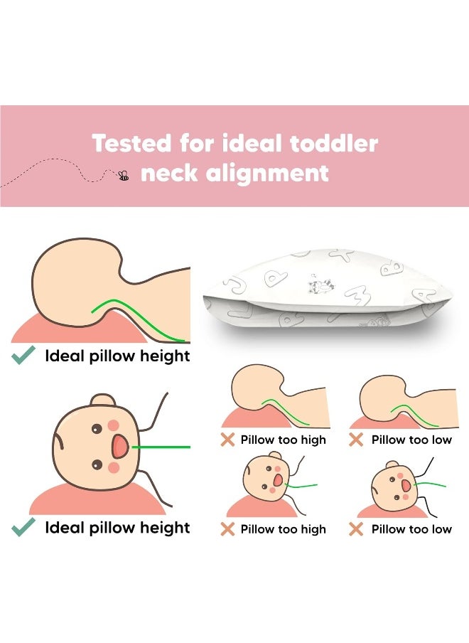 Toddler Pillow with Pillowcase - 13x18 My Little Dreamy Pillow - Organic Cotton Toddler Pillows for Sleeping, Kids Pillow, Travel Pillows for Sleeping, Mini Pillow, Toddler Bed Pillows (ABC Land)