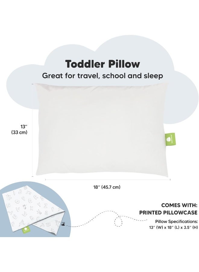 Toddler Pillow with Pillowcase - 13x18 My Little Dreamy Pillow - Organic Cotton Toddler Pillows for Sleeping, Kids Pillow, Travel Pillows for Sleeping, Mini Pillow, Toddler Bed Pillows (ABC Land)