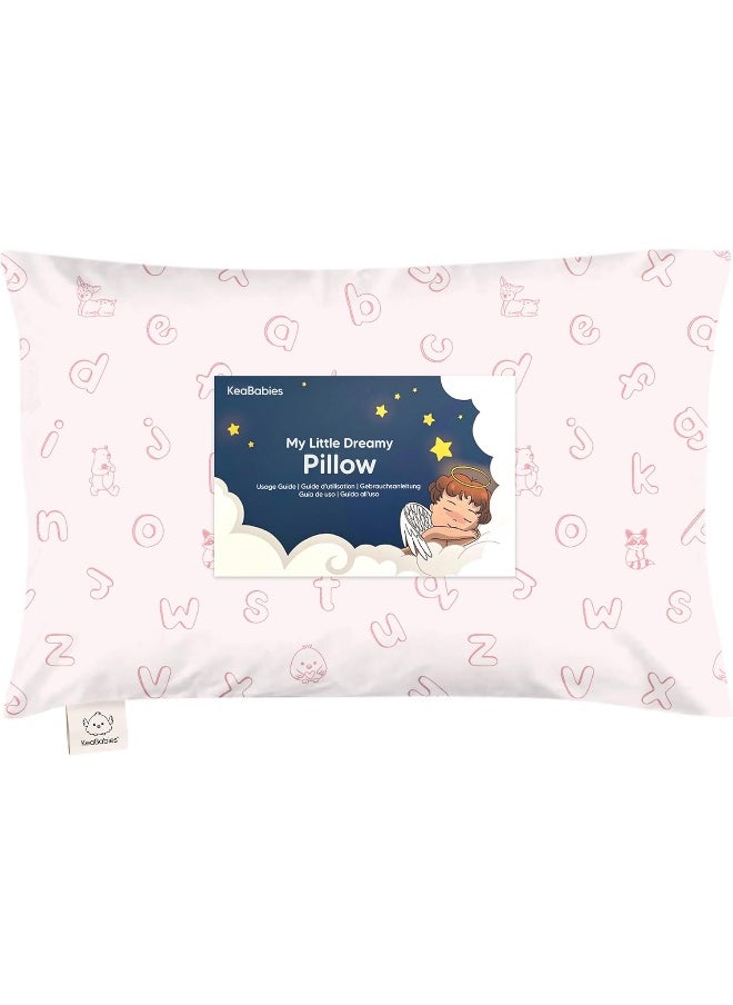 My Little Dreamy Toddler Pillow with Pillowcase - 13x18 Organic Cotton, for Sleeping, Kids, Travel, Mini, Nursery, Bed (ABC Land Rose)