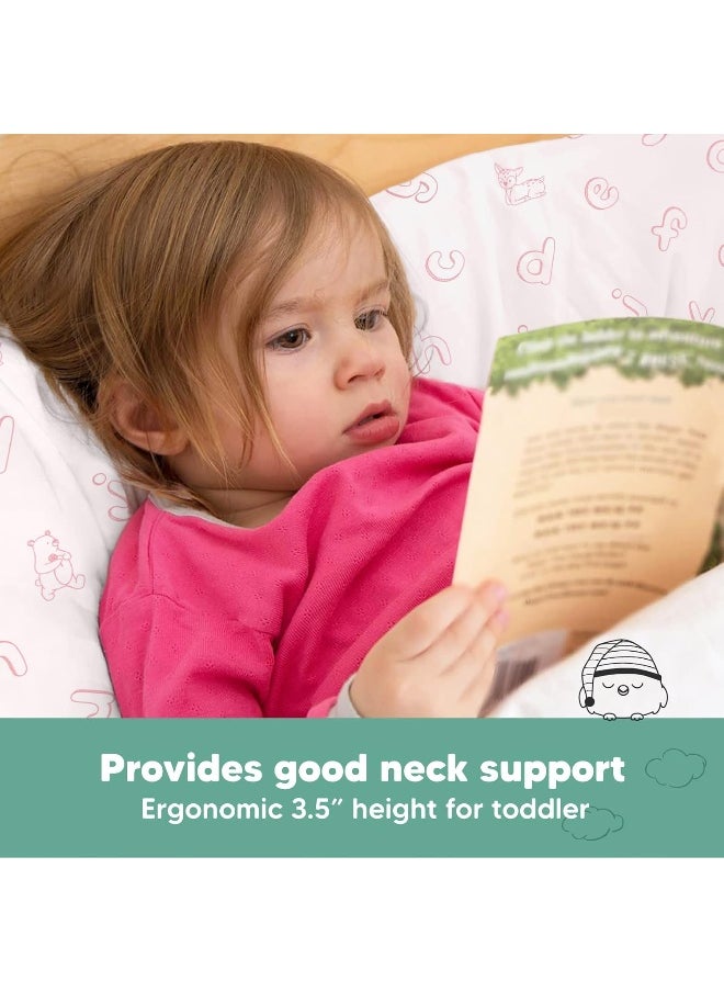 My Little Dreamy Toddler Pillow with Pillowcase - 13x18 Organic Cotton, for Sleeping, Kids, Travel, Mini, Nursery, Bed (ABC Land Rose)