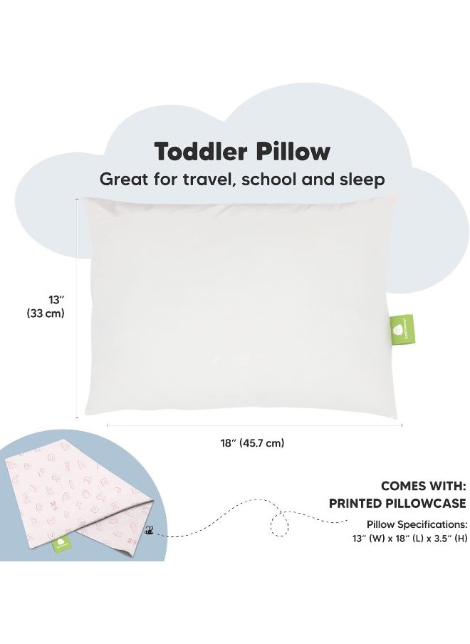 My Little Dreamy Toddler Pillow with Pillowcase - 13x18 Organic Cotton, for Sleeping, Kids, Travel, Mini, Nursery, Bed (ABC Land Rose)