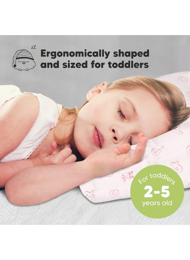 My Little Dreamy Toddler Pillow with Pillowcase - 13x18 Organic Cotton, for Sleeping, Kids, Travel, Mini, Nursery, Bed (ABC Land Rose)