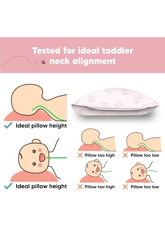 My Little Dreamy Toddler Pillow with Pillowcase - 13x18 Organic Cotton, for Sleeping, Kids, Travel, Mini, Nursery, Bed (ABC Land Rose)