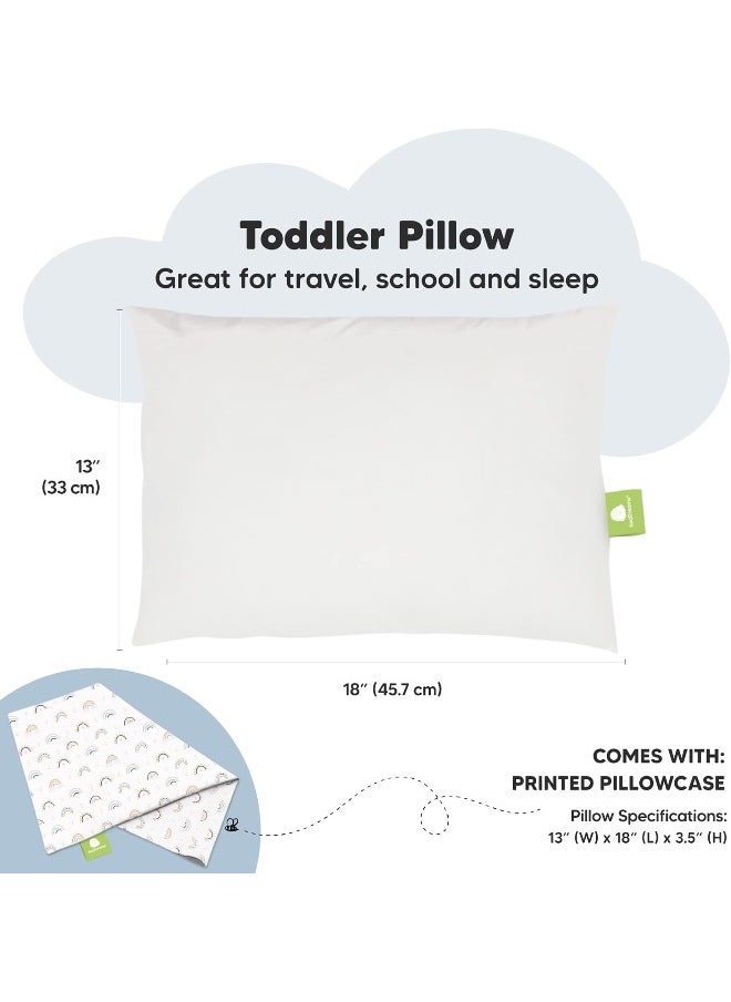 Toddler Pillow with Pillowcase - 13x18 My Little Dreamy Pillow, Organic Cotton Toddler Pillows for Sleeping, Kids Pillow, Travel Pillows, Mini Pillow, Nursery Pillow, Toddler Bed Pillow(Jolly Rainbow)