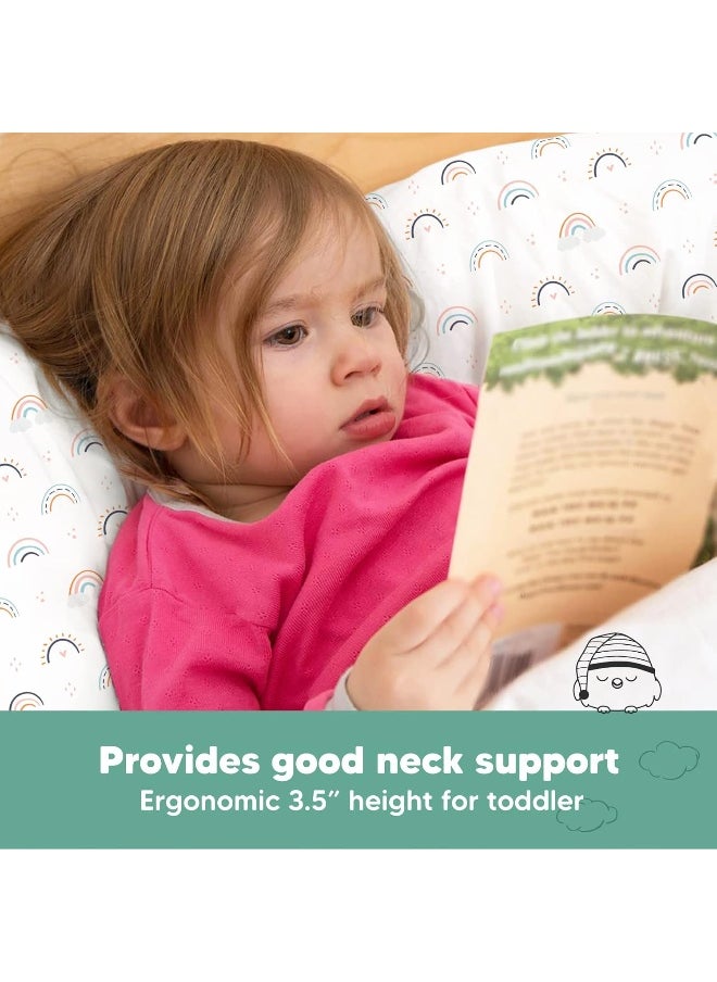 Toddler Pillow with Pillowcase - 13x18 My Little Dreamy Pillow, Organic Cotton Toddler Pillows for Sleeping, Kids Pillow, Travel Pillows, Mini Pillow, Nursery Pillow, Toddler Bed Pillow(Jolly Rainbow)