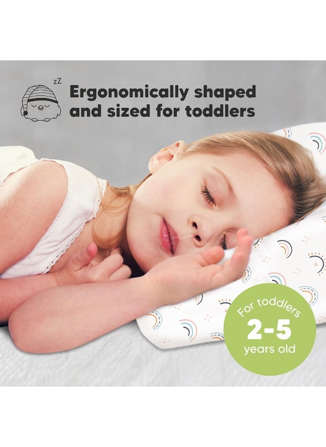Toddler Pillow with Pillowcase - 13x18 My Little Dreamy Pillow, Organic Cotton Toddler Pillows for Sleeping, Kids Pillow, Travel Pillows, Mini Pillow, Nursery Pillow, Toddler Bed Pillow(Jolly Rainbow)