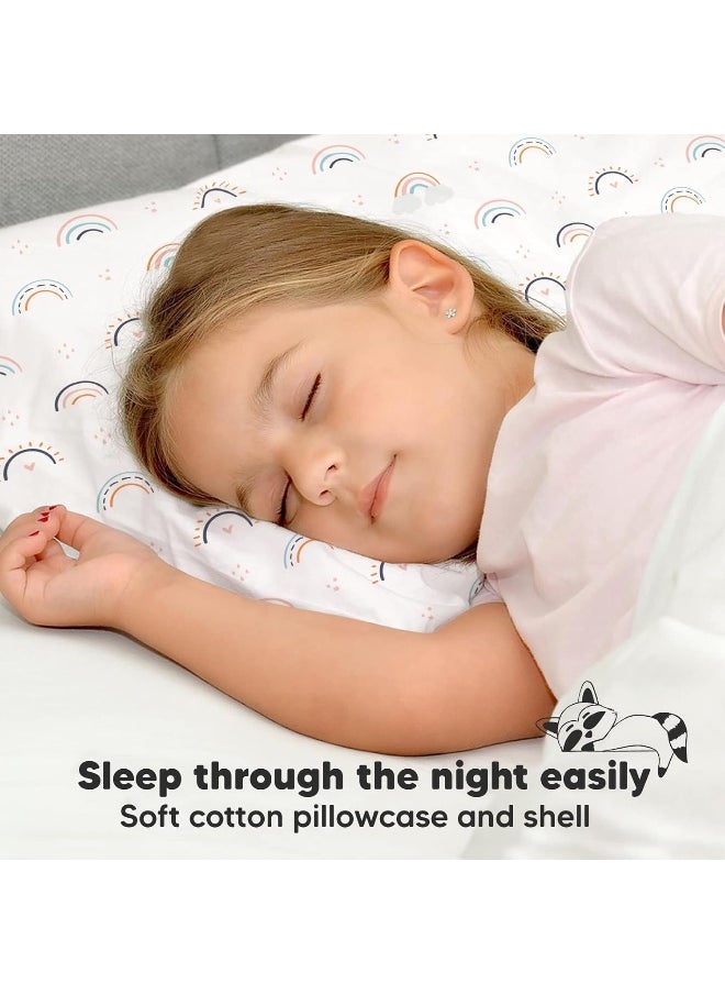 Toddler Pillow with Pillowcase - 13x18 My Little Dreamy Pillow, Organic Cotton Toddler Pillows for Sleeping, Kids Pillow, Travel Pillows, Mini Pillow, Nursery Pillow, Toddler Bed Pillow(Jolly Rainbow)