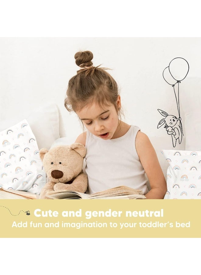 Toddler Pillow with Pillowcase - 13x18 My Little Dreamy Pillow, Organic Cotton Toddler Pillows for Sleeping, Kids Pillow, Travel Pillows, Mini Pillow, Nursery Pillow, Toddler Bed Pillow(Jolly Rainbow)