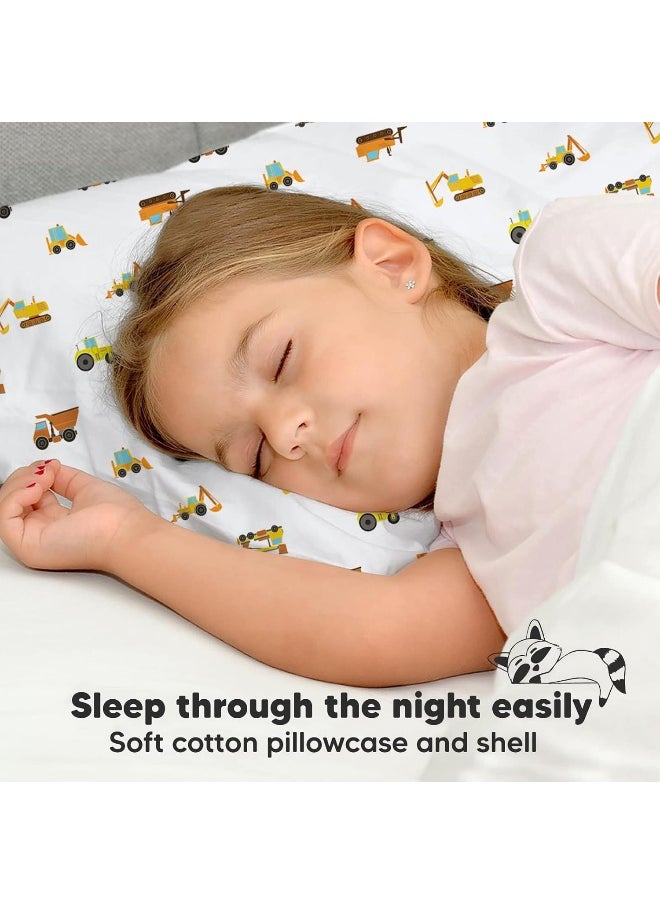 My Little Dreamy Toddler Pillow With Pillowcase - 13x18 Organic Cotton, for Sleeping, Kids, Travel, Mini, Nursery, Bed (Construction)