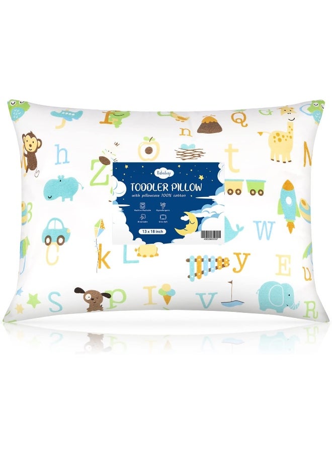 Babebay Toddler Pillow, 13x18 Toddler Pillows for Sleeping, Machine Washable Kids Pillow with Soft Cotton Pillowcase, 1 Pack