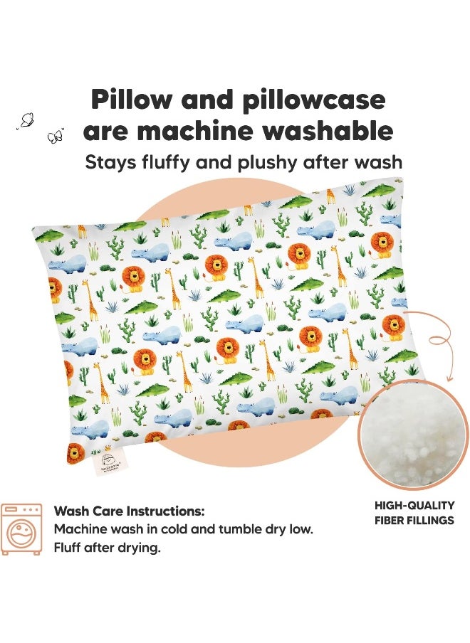 KeaBabies Toddler Pillow Pillowcase - 13x18 My Little Dreamy Organic Cotton Pillows Sleeping, Pillow, Travel Mini Bed (Zoo)