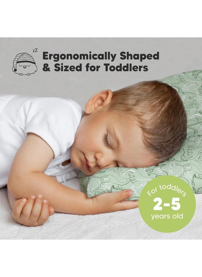 Toddler Pillow with Pillowcase - 13x18 My Little Dreamy Kids Travel Bed Pillows for Sleeping, Organic Cotton Small Pillowcase, Soft & Breathable, Machine Washable, Toddlers 2-5 Years Old (DinoDood)
