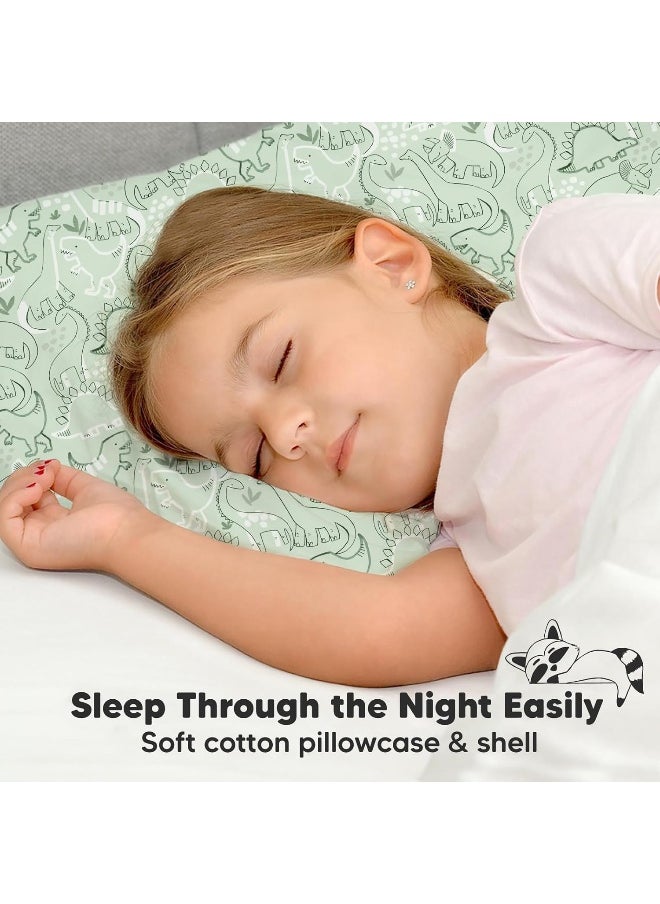 Toddler Pillow with Pillowcase - 13x18 My Little Dreamy Kids Travel Bed Pillows for Sleeping, Organic Cotton Small Pillowcase, Soft & Breathable, Machine Washable, Toddlers 2-5 Years Old (DinoDood)