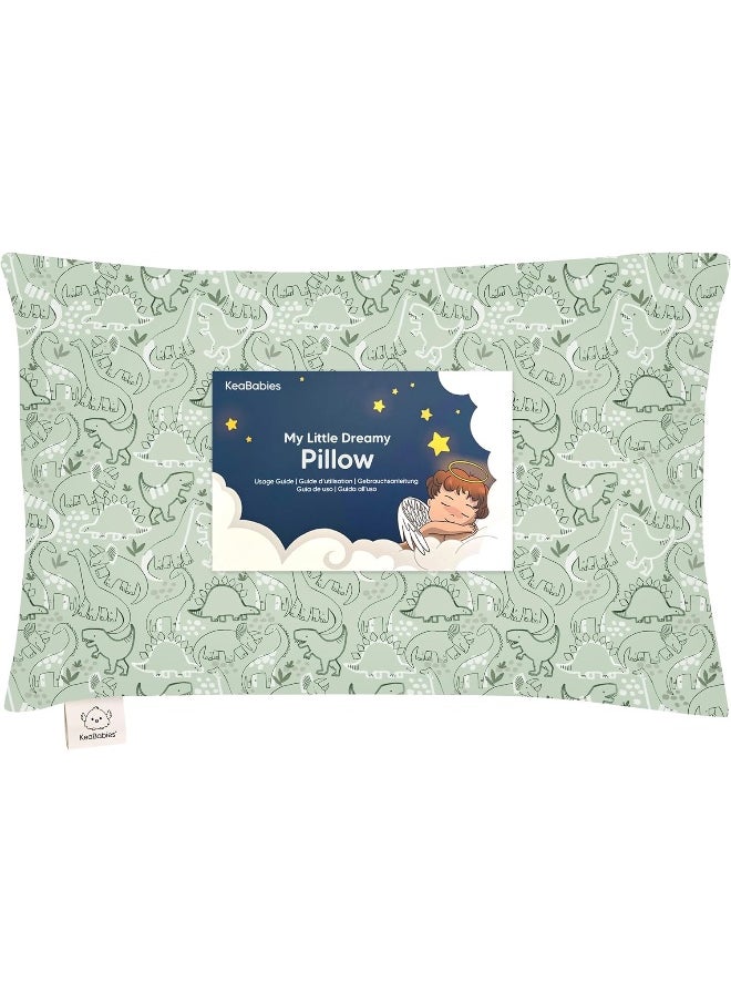 Toddler Pillow with Pillowcase - 13x18 My Little Dreamy Kids Travel Bed Pillows for Sleeping, Organic Cotton Small Pillowcase, Soft & Breathable, Machine Washable, Toddlers 2-5 Years Old (DinoDood)